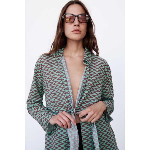 Zara Retro Printed Tie Front Tunic Coverup - Picture 5 of 12